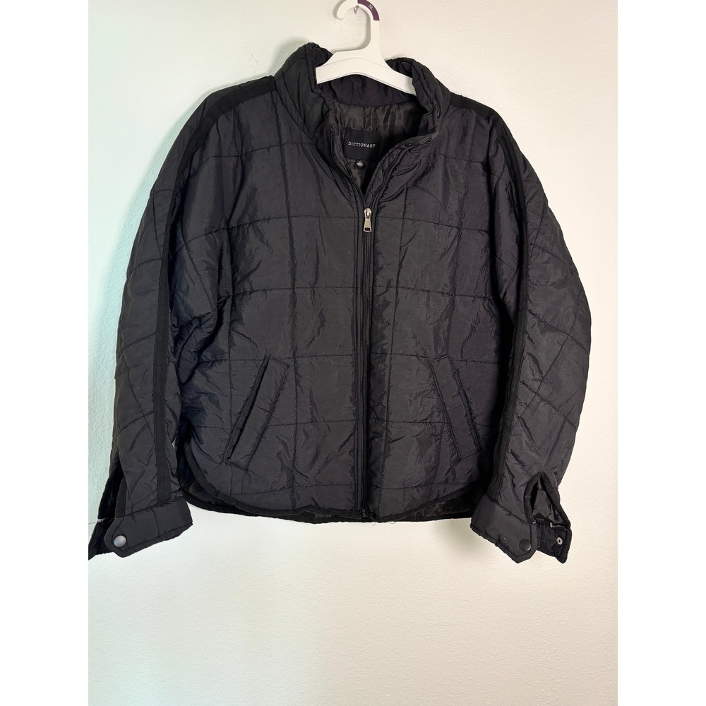 Dictionary Black Quilted Puffer Jacket Full Zip Mock Neck XL